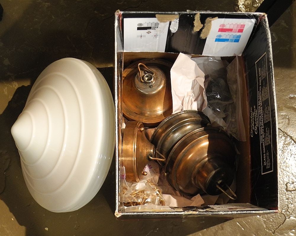Vintage White Glass School House Style Light Fixture (12" diam.) w/ Extra Fittings. (1 of 1)