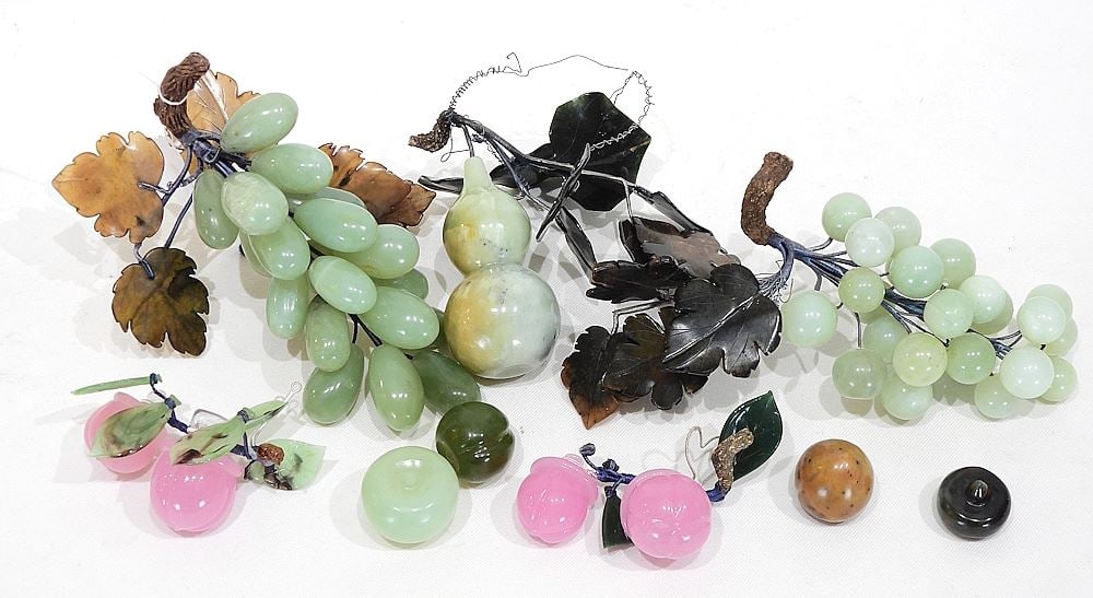 Collection of Chinese Hardstone Fruits, Longest Approximately 8 1/4" (1 of 1)