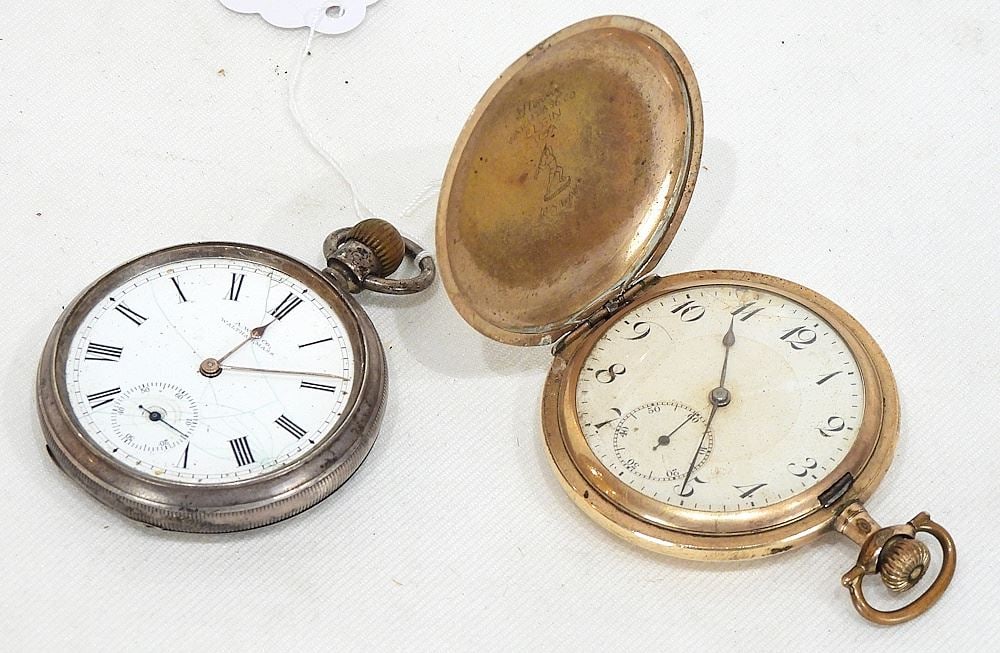 Two Pocket Watches: Waltham Sterling & Gold Plated (as found/condition noted). (1 of 2)
