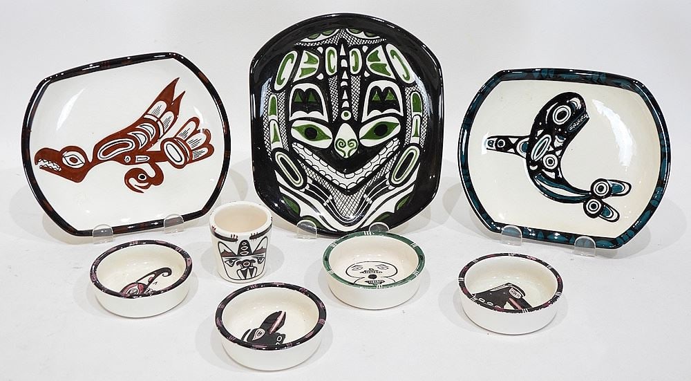 Collection of Lambert Pottery Dishes & Cups, Largest 7 1/2"L, 8 Pieces. (1 of 5)