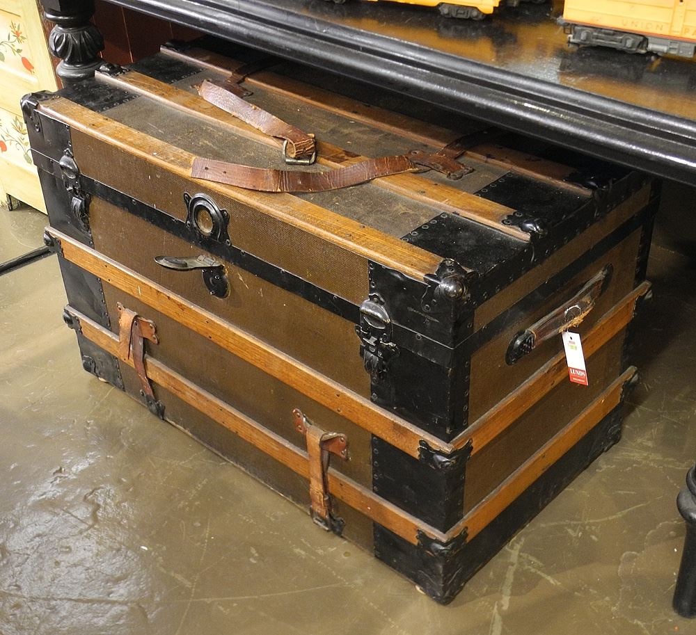 19th C. Wood Bound Steamer Trunk, 34 1/2"L. (246) (1 of 1)