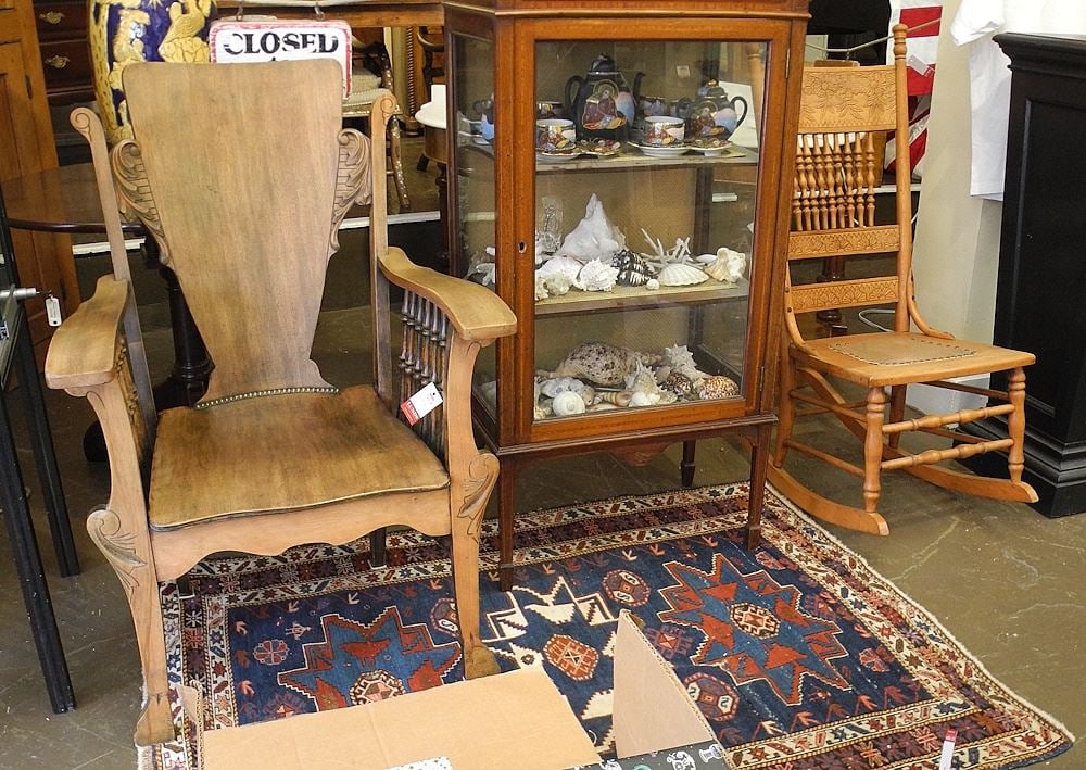 Canadiana Press Back Rocking Chair & Spindle Armchair, 41 1/2 & 39"h. (1 of 3)