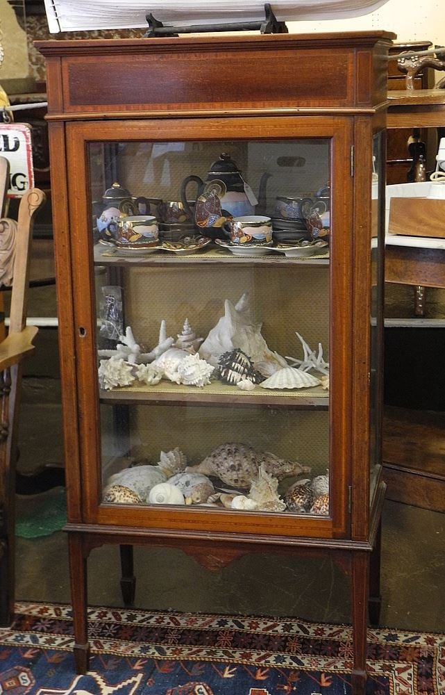 Edwardian Banded Mahogany Cabinet, 48"h (glazing noted). (1 of 3)
