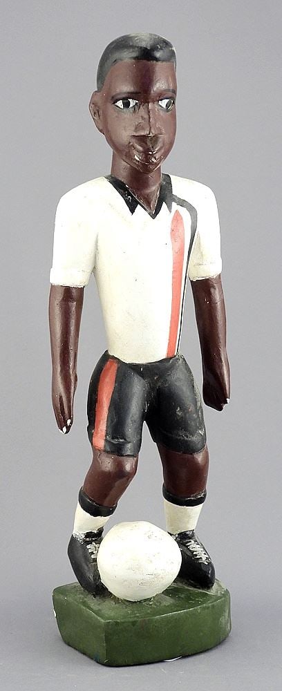 African Carved Wood Figure of a Footballer, 13"h.: African Carved Wood Figure of a Footballer, 13"h.