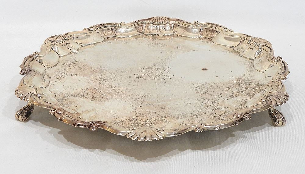 Hallmarked Silver Footed Tray, 13" Diameter, 830g. (1 of 3)