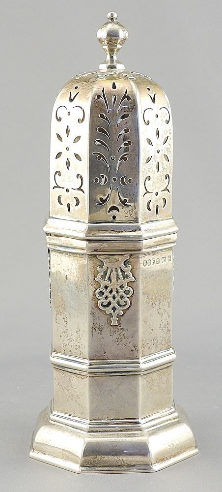 Hukin & Heath Hallmarked Silver Sugar Caster, 7"h, 210g.: Hukin & Heath Hallmarked Silver Sugar Caster, 7"h, 210g.