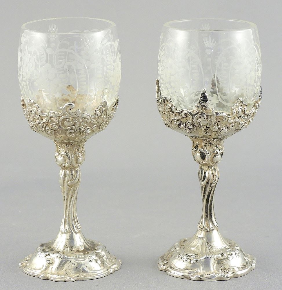 Two .800 Silver Liqueur Cups, 4"h, TW 120g. (1 of 5)