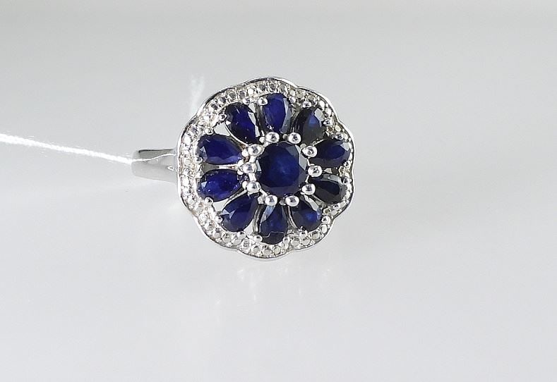 Sterling Silver (925) & Sapphire Cocktail Ring, Size 8, 6g. (1 of 4)