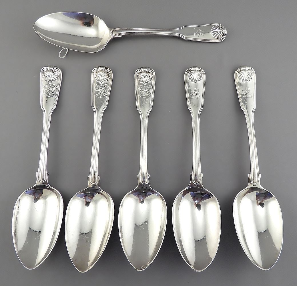 Harlequin Set of Georgian & Victorian Hallmarked Silver Table Spoons, 8 1/2"L, 527g. (1 of 4)