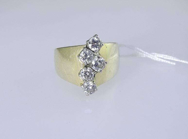 14K (marked) Gold & Five Diamond Ring, Size 6 1/2, 8.1g. (1 of 4)