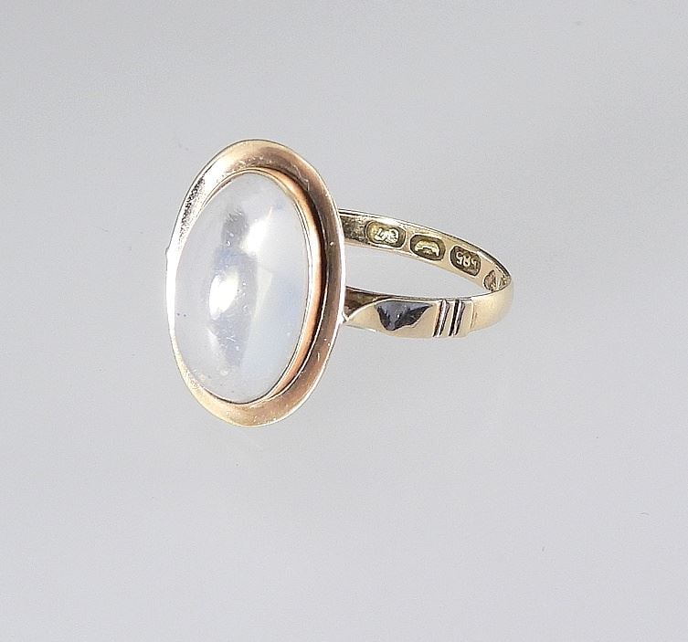 14K (585) Finnish Gold & Moonstone Ring, Aleksi Saviala 1960, Size 6 3/4, 2.8g. (1 of 5)