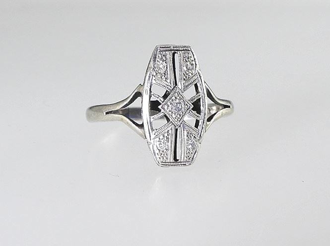 Art Deco 14K & Plate Ring, Size 7 1/2, 2.3g. (1 of 4)