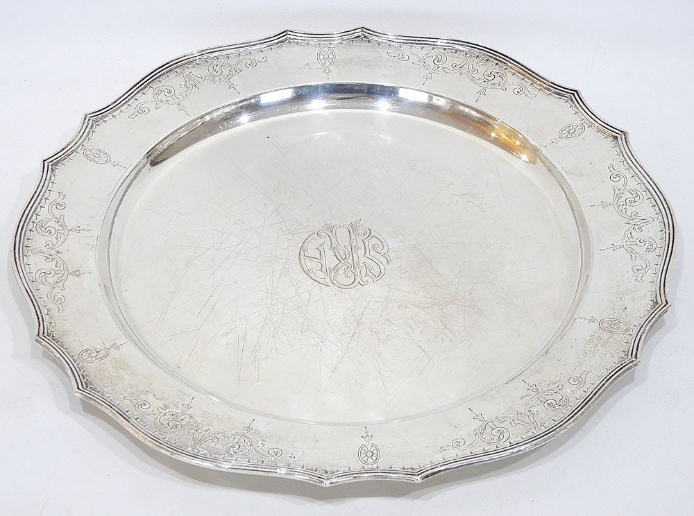 Gorham Sterling Silver Tray, 14 3/8" Diameter, 1100g. (1 of 4)