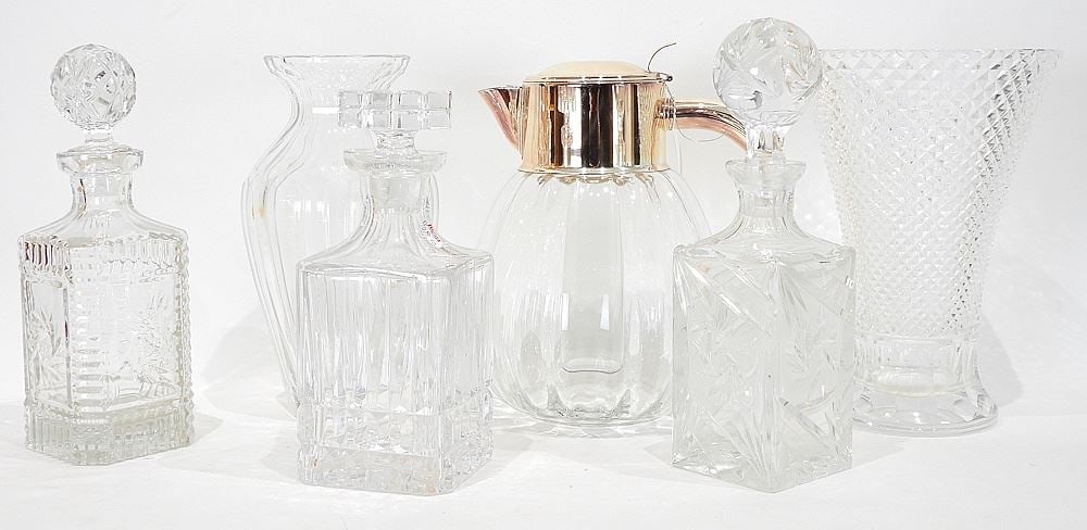 Collection of Crystal Decanters & Vase with Glass Carafe, 6 Pieces, 9 1/2 - 10 1/4"h. (1 of 3)