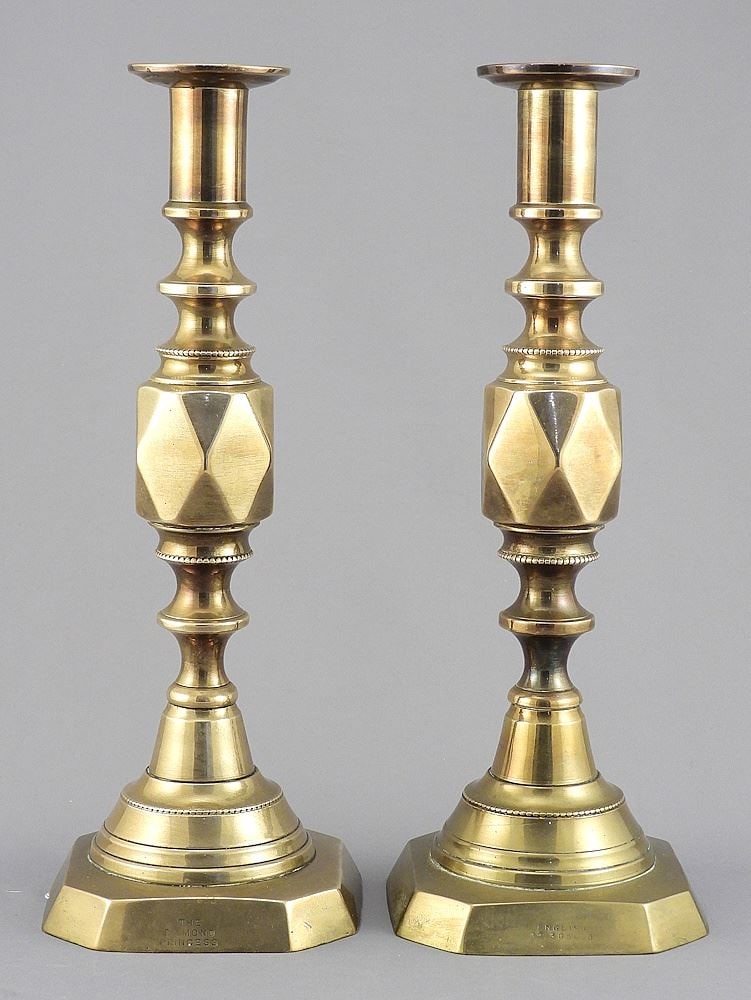 Pair of "The Diamond Princess" Brass Candlesticks, 10 7/8"h. (1 of 3)