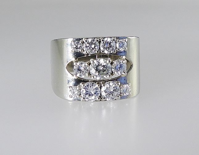14K Custom Stirrup Shaped Shank Diamond Set Ring, Size 8 1/2, 13.37g: 14K Custom Stirrup Shaped Shank Diamond Set Ring, Size 8 1/2, 13.37g