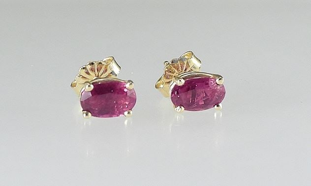 Pair of 14K (marked) Gold & Ruby Earrings, 1.3g. (1 of 2)