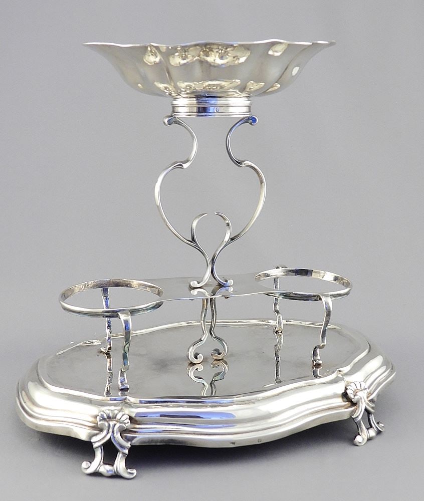European Silver Cruet Stand, 9 1/2" High, Possibly .800, 695 Grams, Two Sections. (1 of 8)