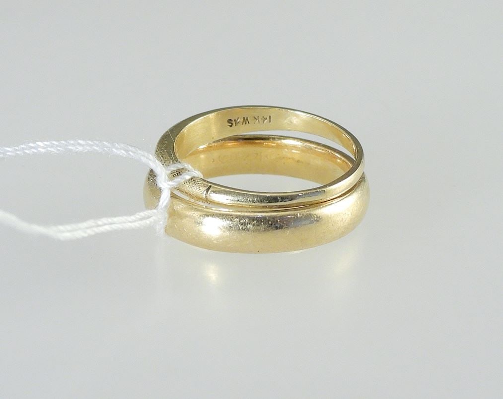 Two 14K (marked) Yellow Gold Ring Bands, Size 7 1/4 & 5 3/4, TW 6.6g. (1 of 3)