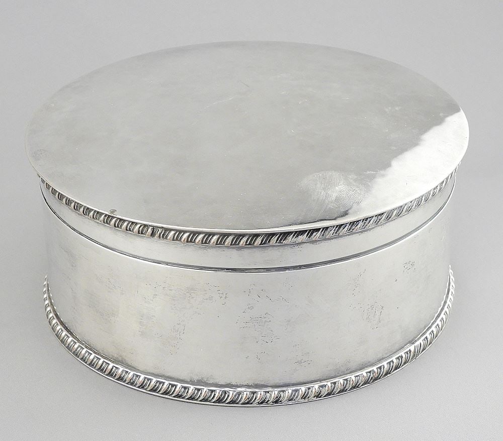 Carmichael Silver Plated Round Box, 3 1/8" x 7" Diameter. (1 of 5)
