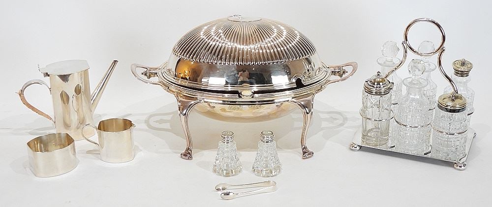 Collection of Silver Plated Tablewares: Cruet Set/Revolving Dish /Sundries. (1 of 5)
