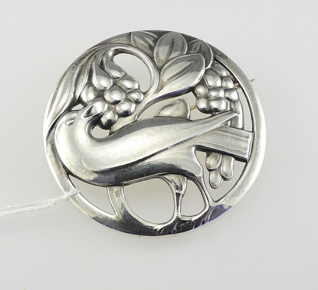 Georg Jensen Model 53 Sterling Dove with Berries Brooch, 2 3/8". (1 of 2)