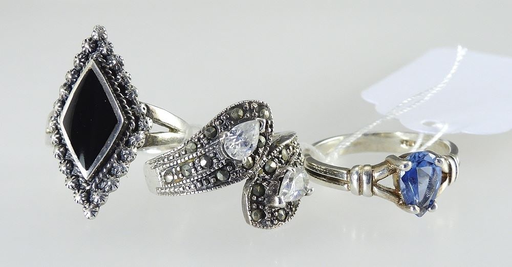 Three Sterling Silver (925) Rings, Size 6 3/4 / 7 / 9, TW 13.8g. (1 of 1)