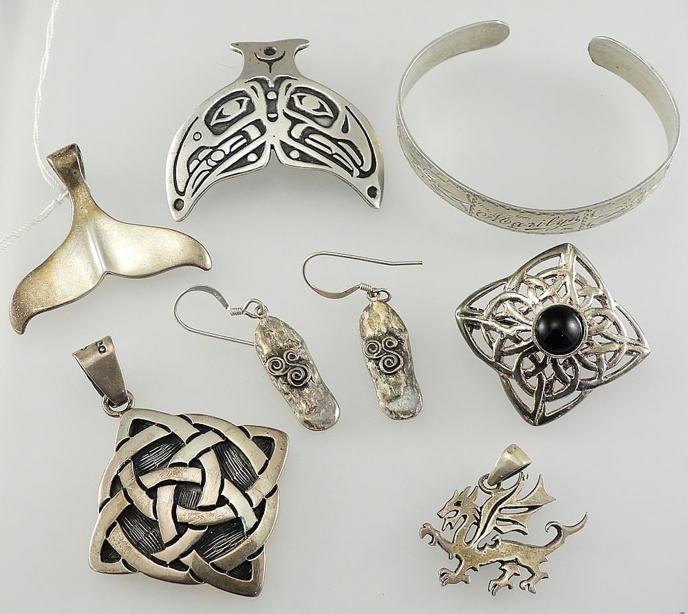 Lot of 7 Various Sterling and 925 Pieces Jewelery, 55 grams. (1 of 2)