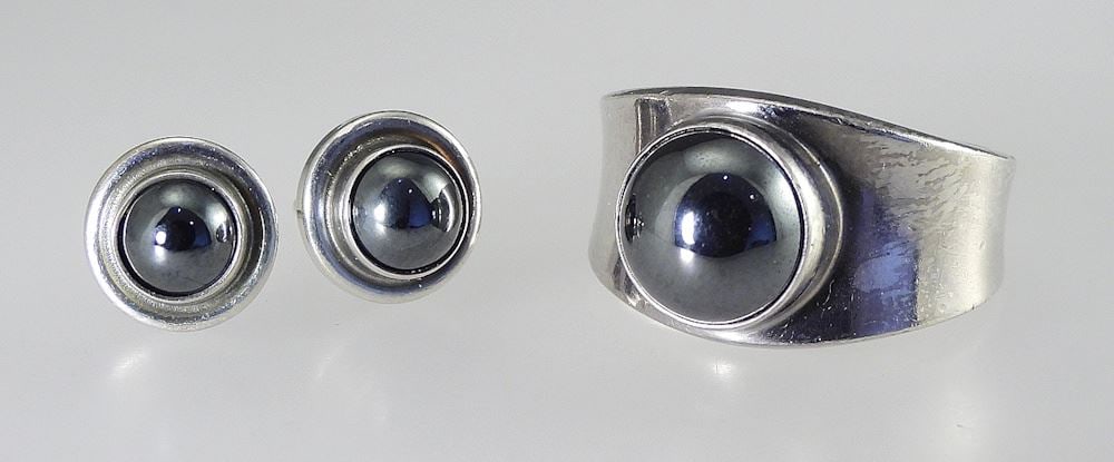 Georg Jensen #3 Hematite Ring (size ) & Matching Earrings. (1 of 3)