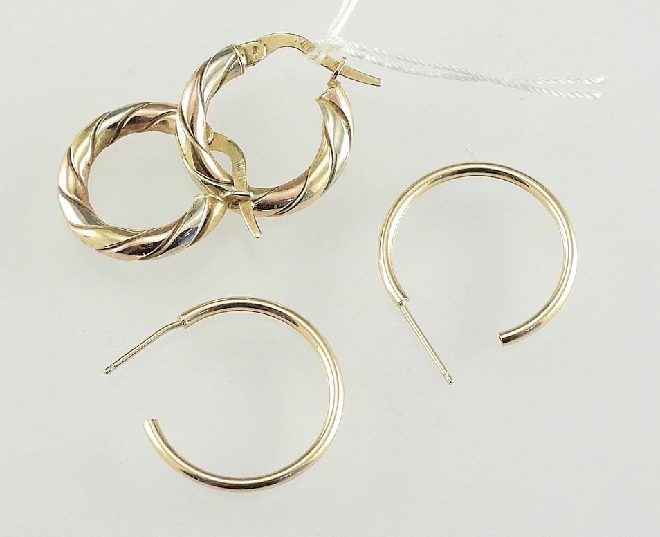Pair of 10K (marked) Vari-Gold Earrings (2.2g) w/Unmarked Gold-Tone Hoops, 0.7g. (1 of 1)