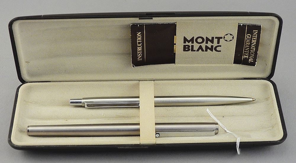 Cased Set Mont Blanc Germany Stainless Steel Fountain & Ballpoint Pens. (1 of 2)