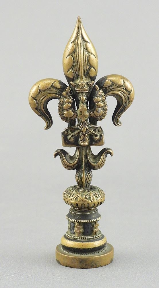 Brass Fleur de Lis & Cross de Lorraine Seal, 19th C., 3 1/4"h, 0.3 g. (1 of 3)