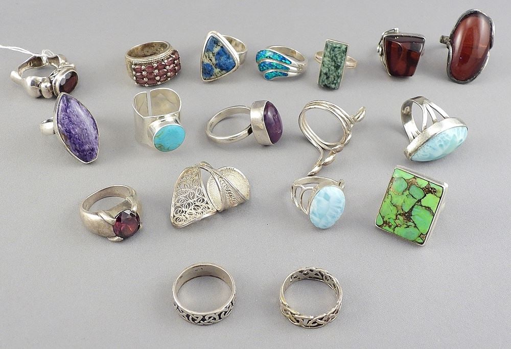 18 Mostly Marked 925 Various Stone Set Rings, 150 grams. (1 of 3)