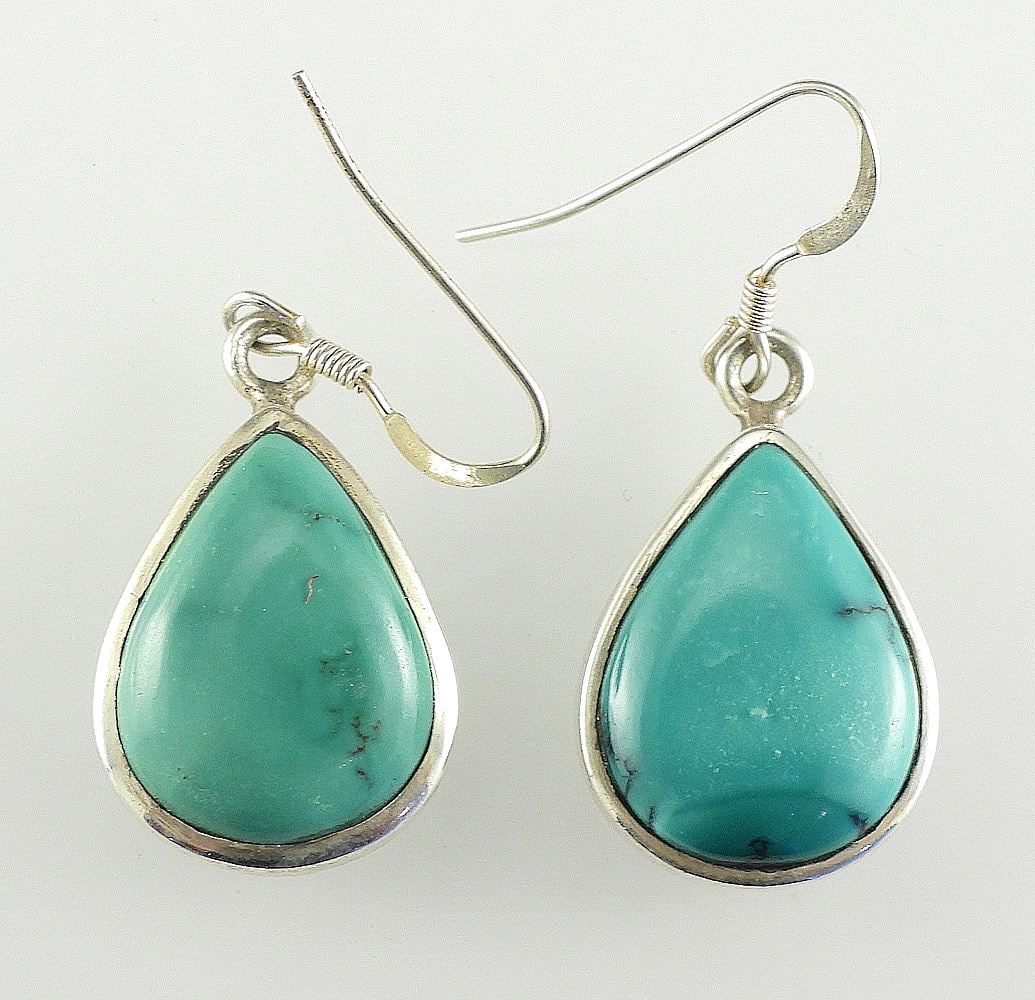Pair of Sterling Silver (925) & Turquoise Earrings, 1"h, 11g.: Pair of Sterling Silver (925) & Turquoise Earrings, 1"h, 11g.