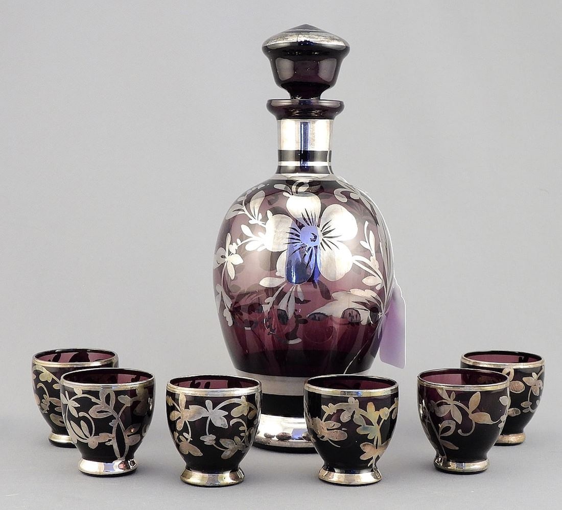 Murano Glass Silver Deposit Liqueur Set, 8 1/2 & 1 3/4"h. (1 of 4)