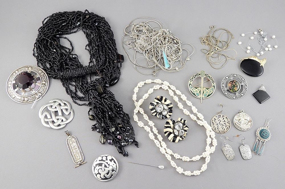 Large Lot Various Necklaces, Pins, Topaz, Etc.: Large Lot Various Necklaces, Pins, Topaz, Etc.