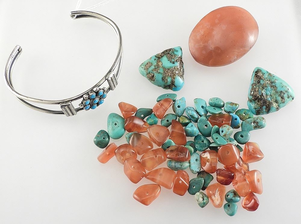 Navajo Sterling/Turquoise/Carnelian Bracelet. (1 of 2)
