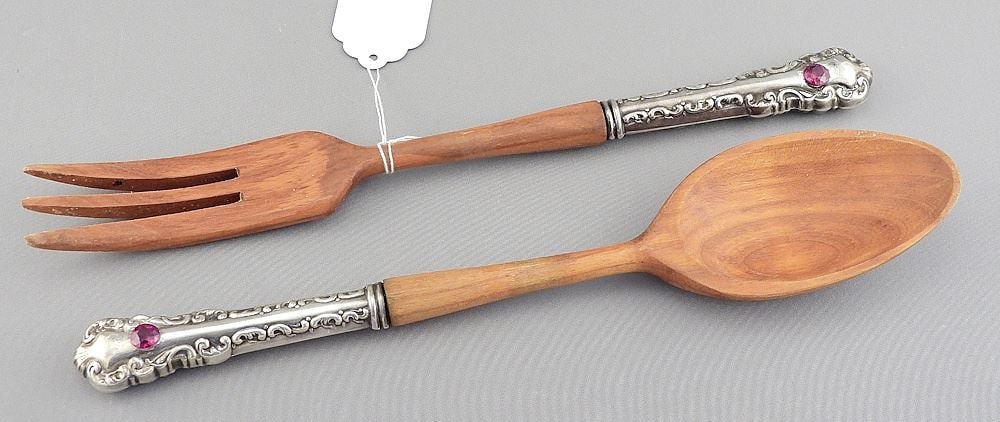 Pair of Sterling Silver Handle Salad Servers Set w/ , 10 1/4"L. (1 of 4)