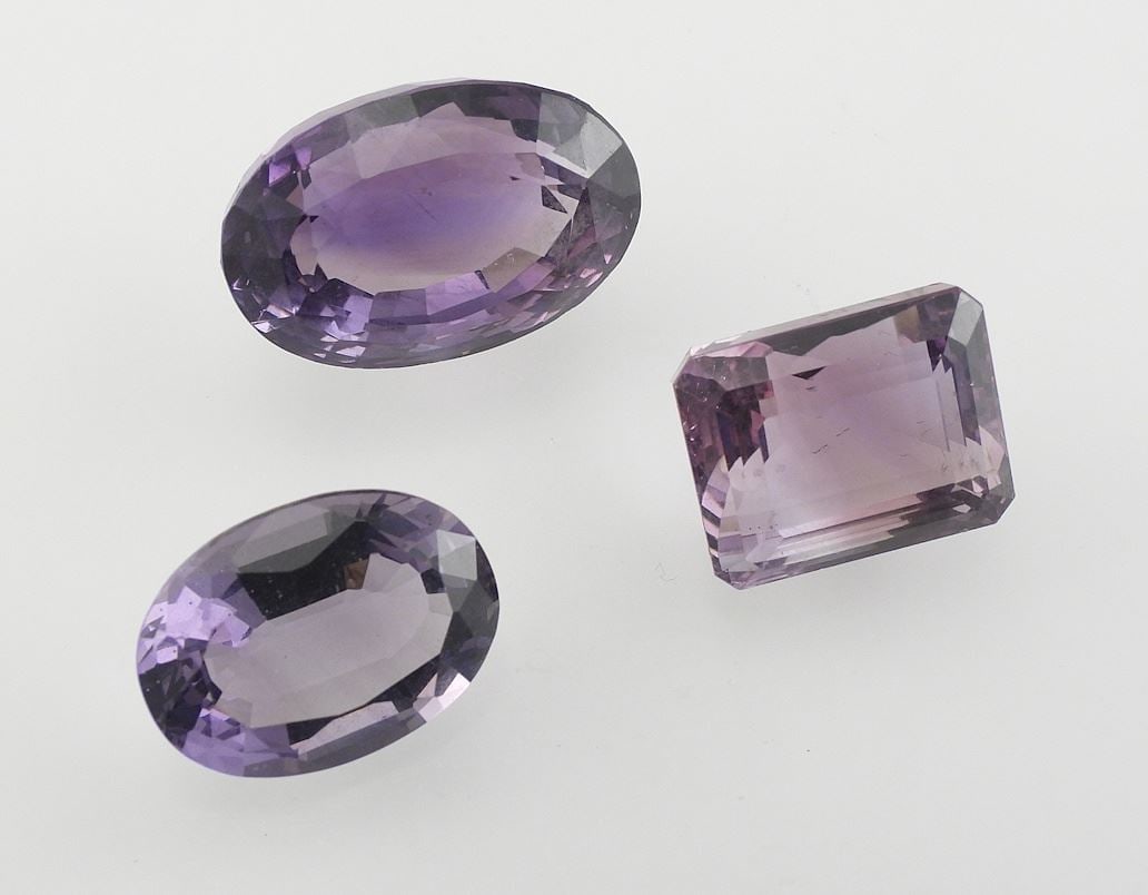 Three Amethyst Gemstones: 16-23mm, 11.4g. (1 of 2)