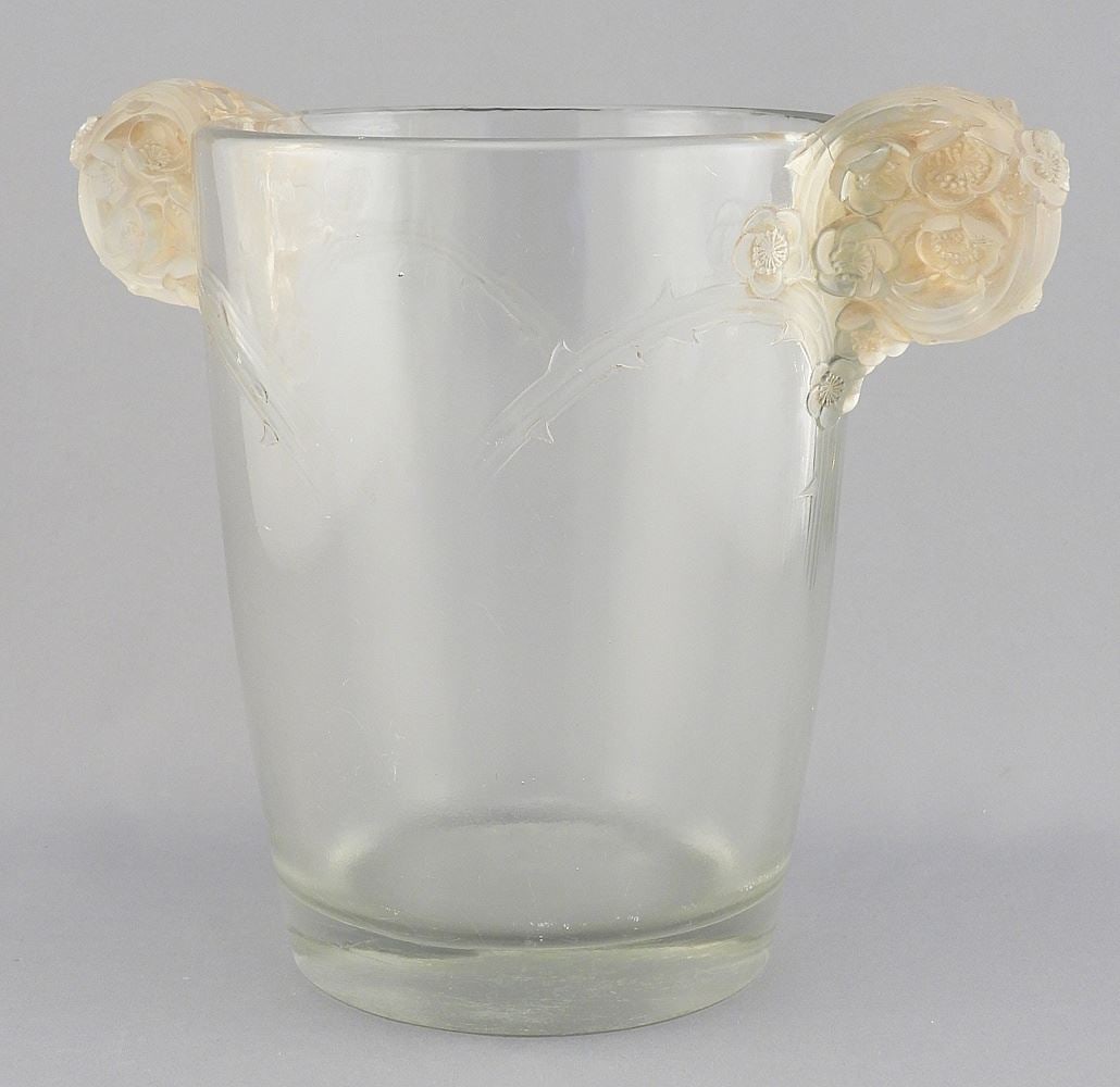 Rene Lalique "Chamarande" Vase, 7 3/8"h (tiny chips at outermost points). (1 of 8)