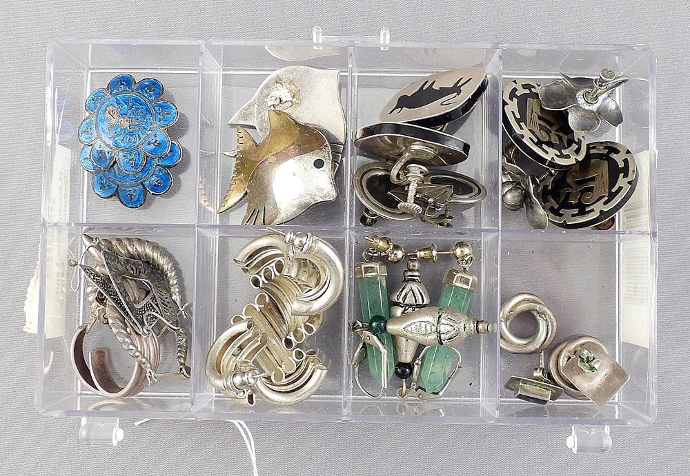 Collection of Mexican & Siamese Sterling Silver Earrings, TW 102g. (1 of 1)