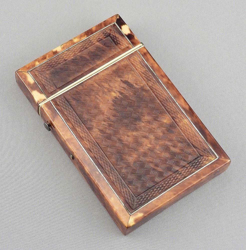 Victorian Tortoiseshell Card Case Inlaid with Silver, CDN BIDDERS ONLY (1 of 6)