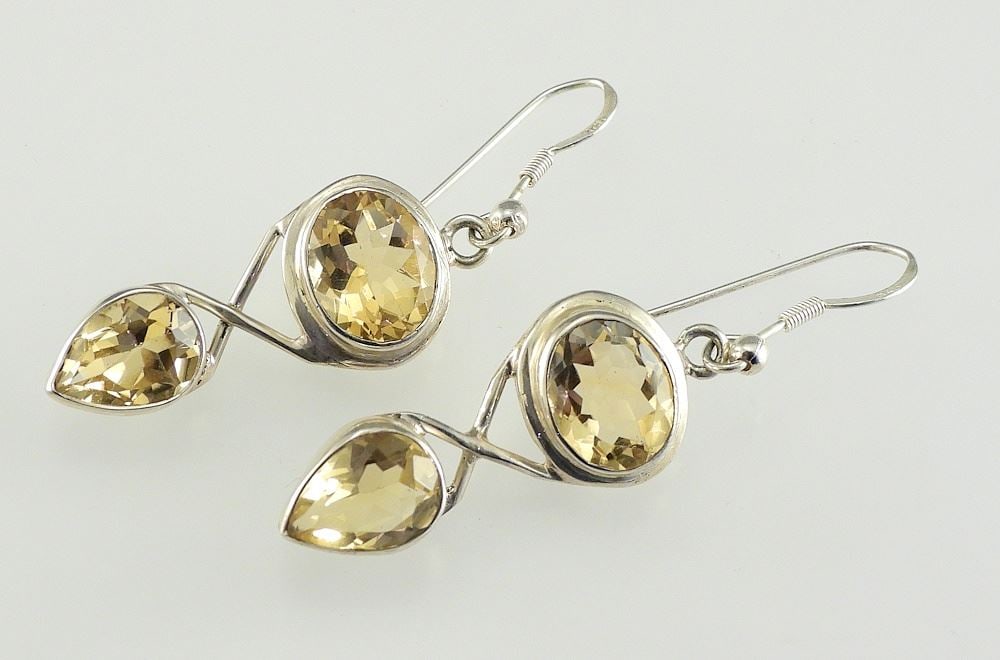 Pair of Sterling Silver (925) & Citrine Dangle Earrings, 2"h, 8.8g. (1 of 3)