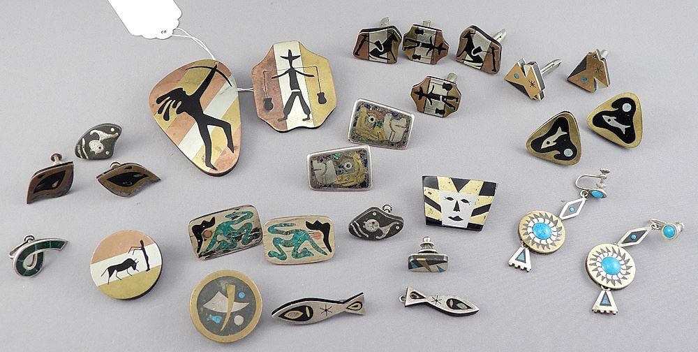 Collection of Mexican Sterling Silver Copper & Brass Inset Jewelry, TW 200g. (1 of 3)