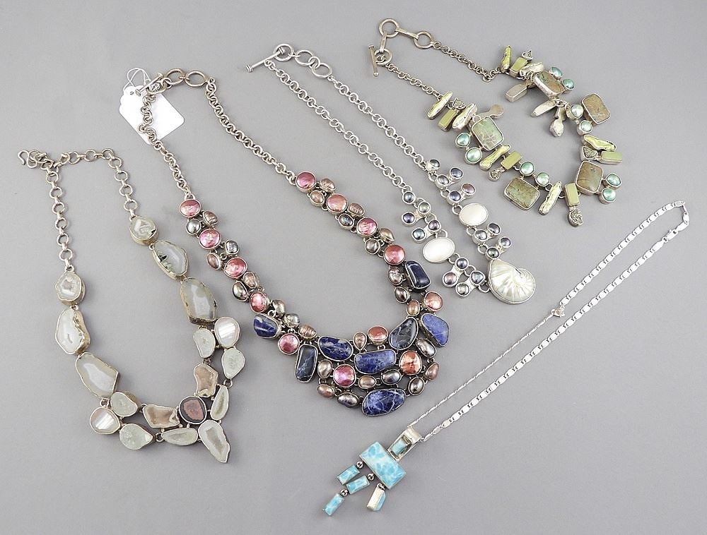 Five Marked 925 Various Stone Necklaces, 460 grams. (1 of 3)