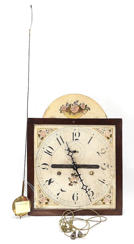 Early 19th C. Wooden Clock with Pendulum, signed Indistinctly, Montreal, 17 1/2"h. (1 of 5)