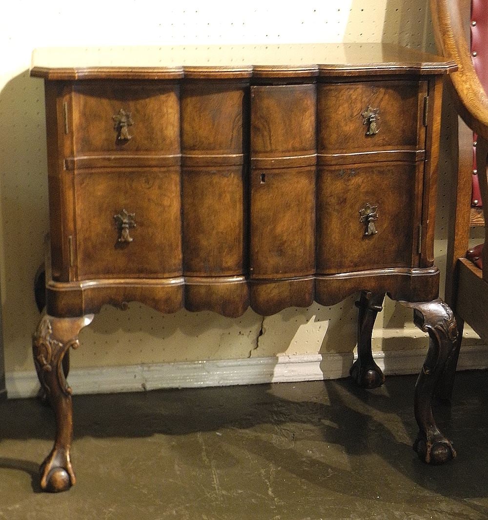 Reproduction Ball & Claw Foot Walnut Side Cabinet w/False Drawers, 30"h. (1 of 4)