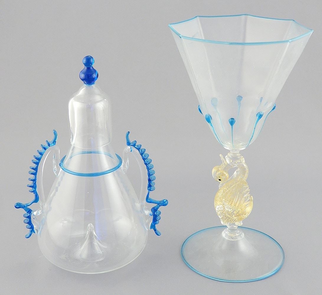 Facon de Venise Glass Carafe & Stem Cup, 6 1/2 & 7 1/2"h. (1 of 4)
