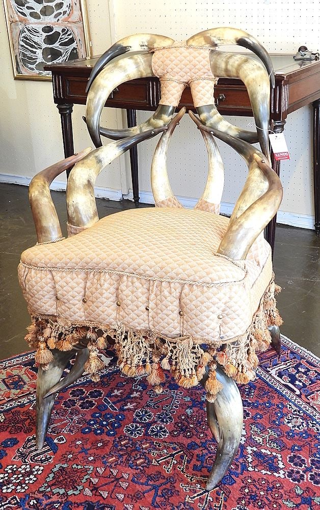 Late 19th C. American Steer Horn Chair, 36 1/2 x 24 1/2 x 24". (1 of 4)