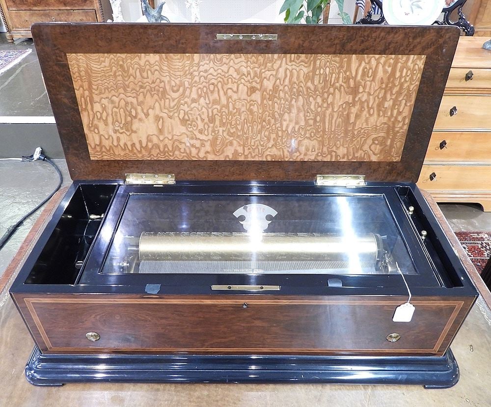 19th C. Swiss Music Box 6 Airs, 9 3/4 x 33 3/4 x 15 3/4". (1 of 7)